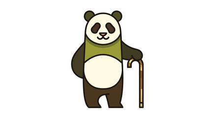 Cartoon panda character with cane on white background vector illustration