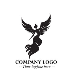 Obraz premium Elegant Angel Woman Silhouette Logo Symbol on White Background