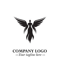 Elegant Angel Woman Silhouette Logo Symbol on White Background