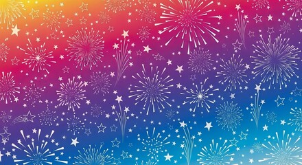 Fototapeta premium Playful fireworks and stars pattern, gradient colors, energetic festive style