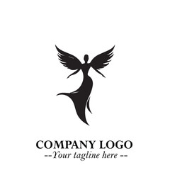 Elegant Angel Woman Silhouette Logo Symbol on White Background
