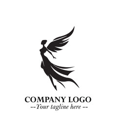 Elegant Angel Woman Silhouette Logo Symbol on White Background