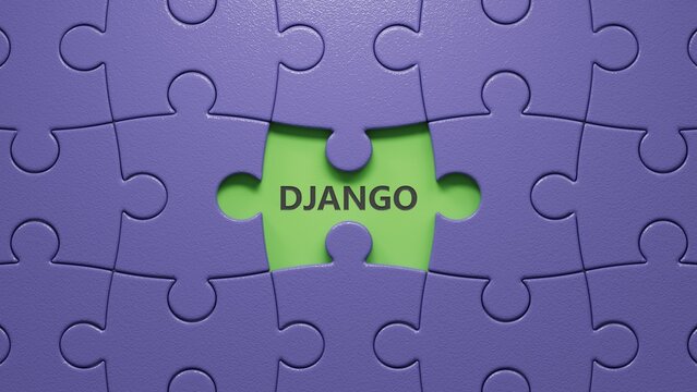 puzzle pieces with missing pieces with DJANGO business word.close up of puzzle pieces with missing pieces,Business Concept.3D rendering.