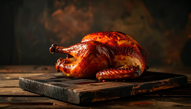 Traditional Thanksgiving Dinner Table Setting with Roasted Turkey. - Powered by Adobe