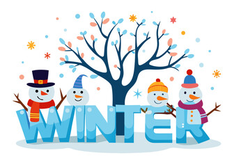 Snowman and winter text illustration