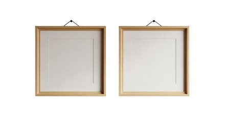 Two empty wooden picture frames with white matboard, isolated for copy space design mockup