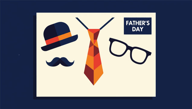 Father's Day Illustration With Mustache, Hat, Tie And Glasses Icons Vector Design Template