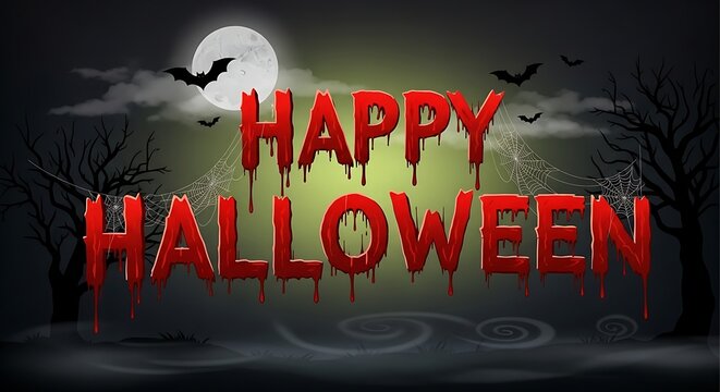 Happy halloween greeting with bats and spooky background illustration