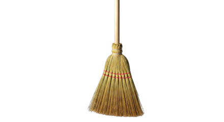 Traditional Handcrafted Broom with Natural Straw Bristles and Wooden Handle Isolated on Transparent Background Perfect for Cleaning and Household Chores