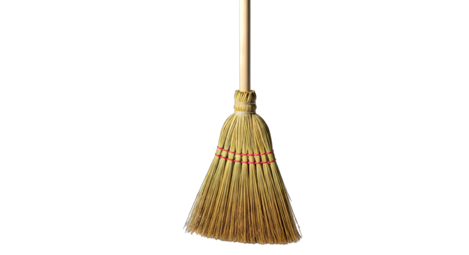 Traditional Handcrafted Broom with Natural Straw Bristles and Wooden Handle Isolated on Transparent Background Perfect for Cleaning and Household Chores