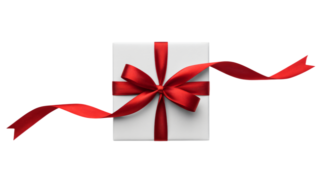 Elegant white gift box with vibrant red ribbon and bow for celebrations