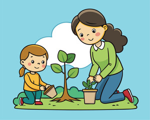 boy and girl watering plants