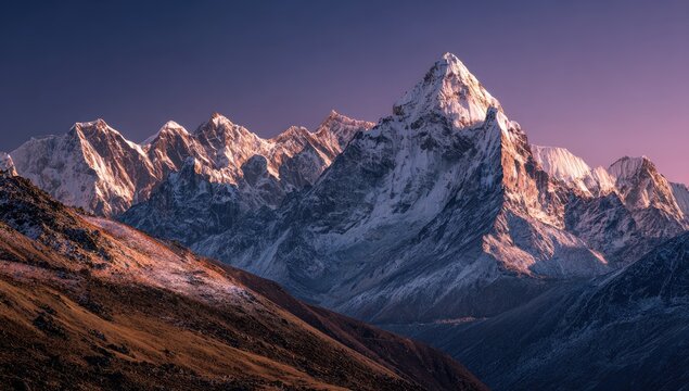 Snowy mountain peaks at dawn - Powered by Adobe
