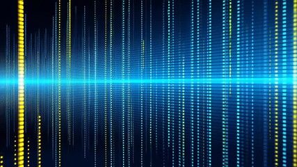 digital abstract pattern displays vertical blue-to-yellow lines in grid, radiating light and evoking modernity, tranquility, and dynamic energy, themes of innovation and data, springtime festivity