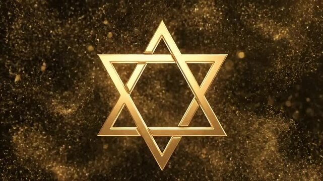 Golden Star of David Emerging from Abstract Particle Dust on Black Background - Spiritual Ceremony Opener