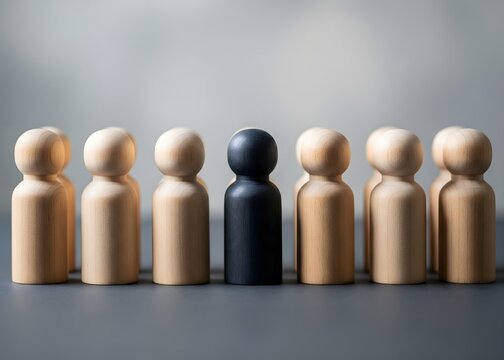 A grey figure among people. Feelings of invisibility. Concept of depression, burnout at work and modesty. Exquisite style and funeral tones. Mental health issues and social withdrawal, or emotional ex - Powered by Adobe