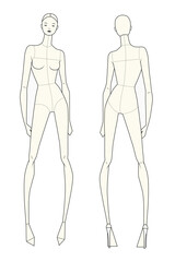 Ladies figures illustration vector mockup template technical technical line drawing.