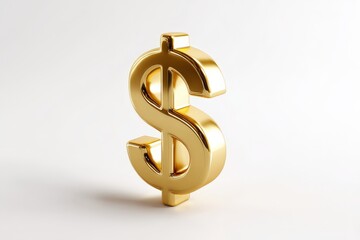 Obraz premium A 3D render of a golden 'Dollar Sign' icon. Isolated on a plain white background with a soft shadow. Represents 'money', 'finance', 'currency', 'profit', or 'payment'.