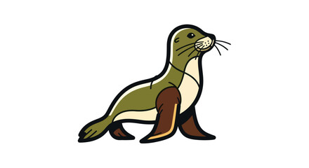 Cartoon seal illustration playful marine mammal on white background