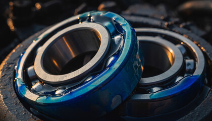 Ball bearing in blue grease- blue industrial lubricant
