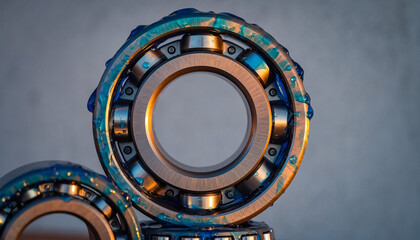 Obraz premium Ball bearing in blue grease- blue industrial lubricant
