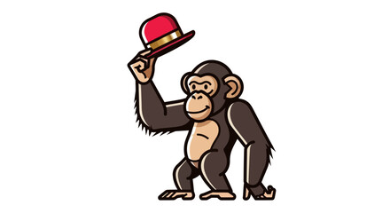 Chimpanzee cartoon with red hat vector illustration on white background