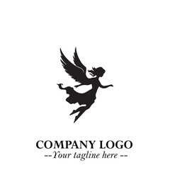 Elegant Angel Woman Silhouette Logo Symbol on White Background