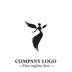 Elegant Angel Woman Silhouette Logo Symbol on White Background