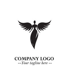 Elegant Angel Woman Silhouette Logo Symbol on White Background