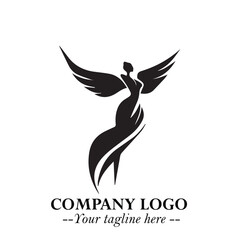Obraz premium Elegant Angel Woman Silhouette Logo Symbol on White Background