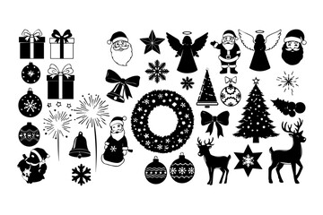 Christmas santa, tree, gift, reindeer, star, light, silhouette pack