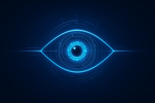Advanced cyber security concept showing a vibrant eye scan for access control