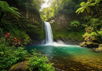 Hidden Waterfall in a Tropical Forest