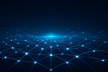 Dynamic blue network background with glowing nodes for tech presentations