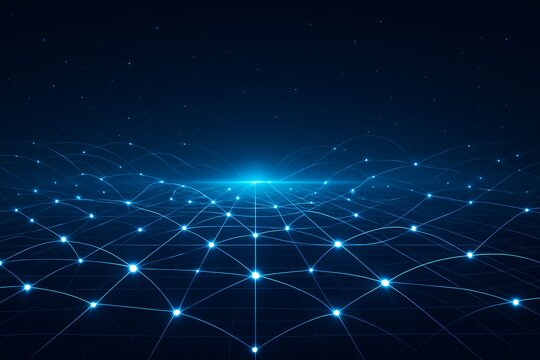 Dynamic blue network background with glowing nodes for tech presentations