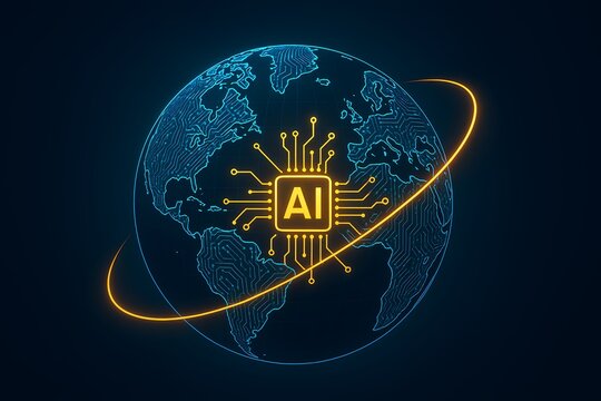 AI Chipset on Globe, Representing Global Technology and Innovation Solutions