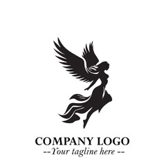 Obraz premium Elegant Angel Woman Silhouette Logo Symbol on White Background