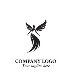Elegant Angel Woman Silhouette Logo Symbol on White Background
