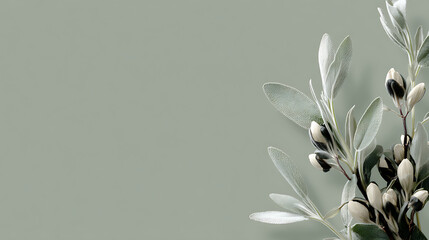 Sage plant buds and leaves muted green background botanical image