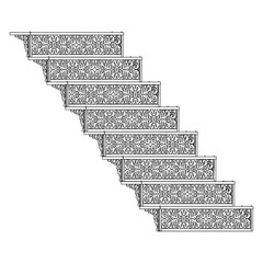 Ornamental Stair Steps Vector. Decorative Retro Vintage Stairs That Use Metal In Their Design. Illustration Isolated On White Background. 