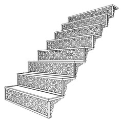 Ornamental Stair Steps Vector. Decorative Retro Vintage Stairs That Use Metal In Their Design. Illustration Isolated On White Background. 