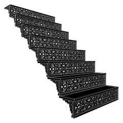 Ornamental Stair Steps Vector. Decorative Retro Vintage Stairs That Use Metal In Their Design. Illustration Isolated On White Background. 