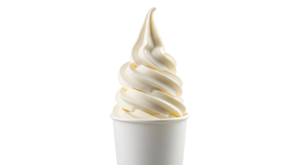 Delicious soft serve ice cream in a white cup, a sweet frozen dessert treat