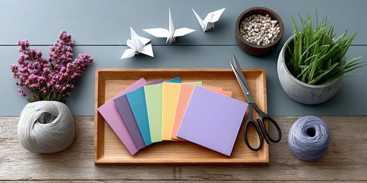 Top view of paper origami swan on colorful background - Powered by Adobe