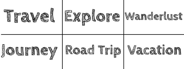 Travel Explore Words Grid with Hand-Drawn Sketch Typography
