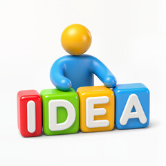 Creative concept of a person presenting the word idea with colorful blocks