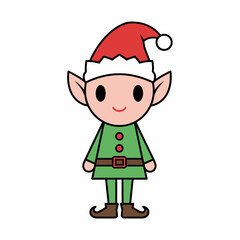 Cute christmas elf character in green outfit and red santa hat festive holiday mascot for seasonal greeting card or children decoration