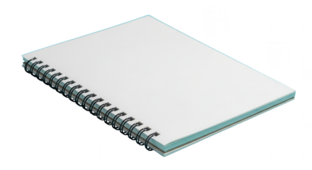 Blank spiral bound notebook with clean white pages, perfect for notes or sketches, isolated