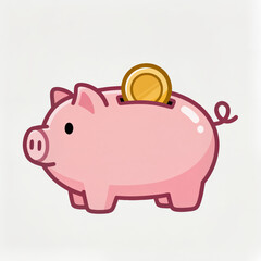 Fototapeta premium A cute pink piggy bank with a coin placed on top ready for saving money