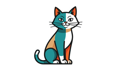 Stylized cartoon cat illustration with unique color palette isolated on white